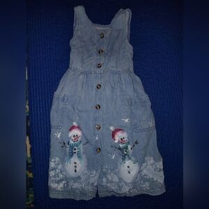 Hand Painted Kids Denim Snowman Dress